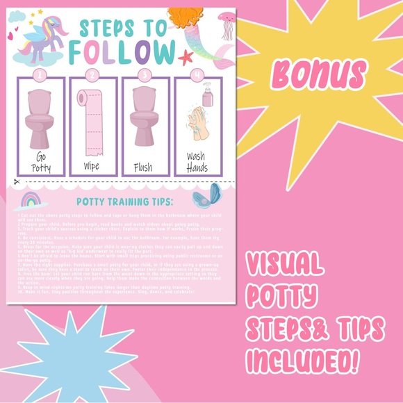 Potty Training Sticker Chart 5 Fun Styles 17 PCS Potty Chart for Girls - Picture 4 of 10